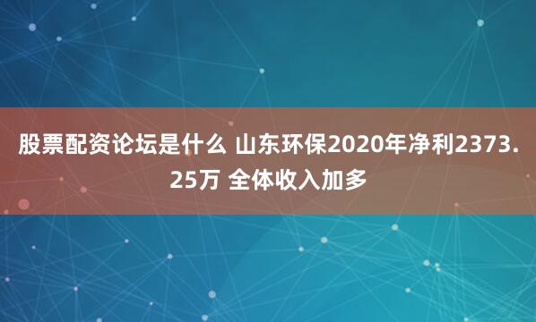 股票配资论坛是什么 山东环保2020年净利2373.25万 全体收入加多