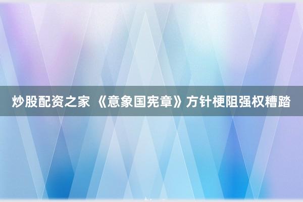 炒股配资之家 《意象国宪章》方针梗阻强权糟踏