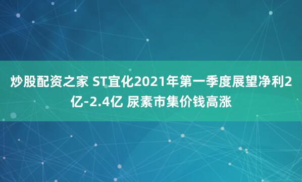 炒股配资之家 ST宜化2021年第一季度展望净利2亿-2.4亿 尿素市集价钱高涨