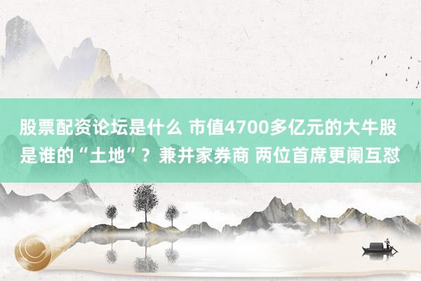 股票配资论坛是什么 市值4700多亿元的大牛股 是谁的“土地”？兼并家券商 两位首席更阑互怼