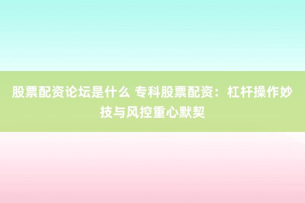 股票配资论坛是什么 专科股票配资：杠杆操作妙技与风控重心默契