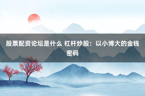 股票配资论坛是什么 杠杆炒股：以小博大的金钱密码